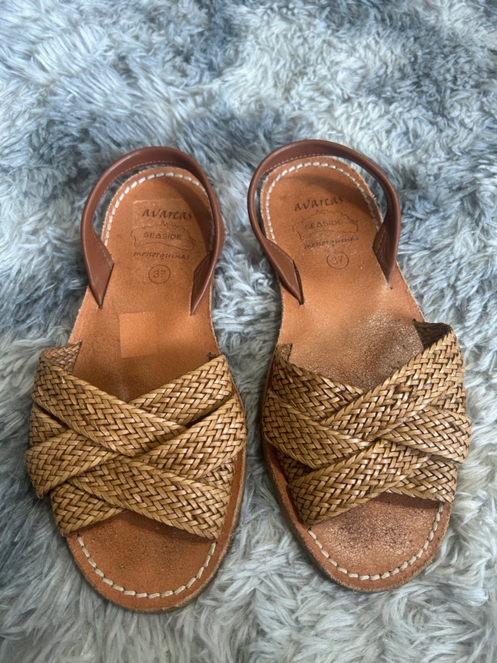 Avarcas Seaside Women's Boho Leather Tan Braided Slingback Sandals